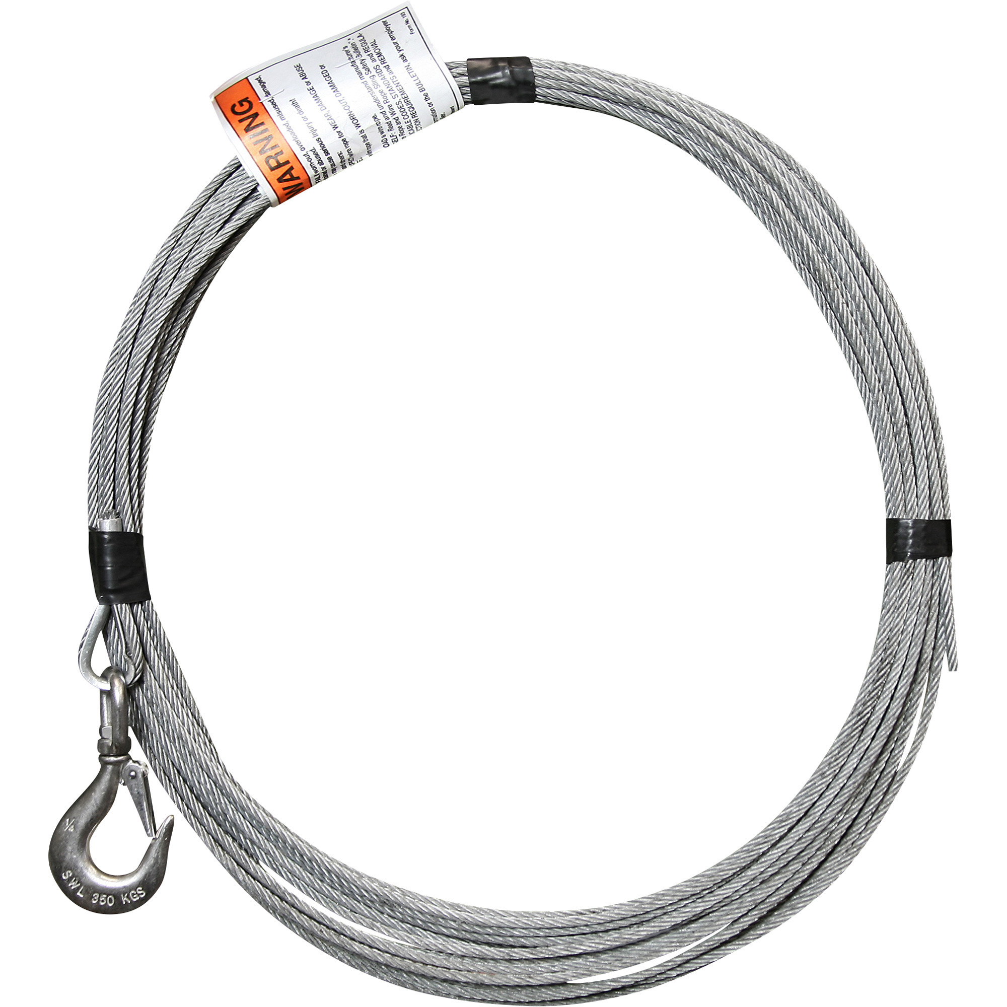 OZ Lifting Products Galvanized Wire Rope Assembly, 3/16in. x 90ft.L, Model# OZGAL.19-90